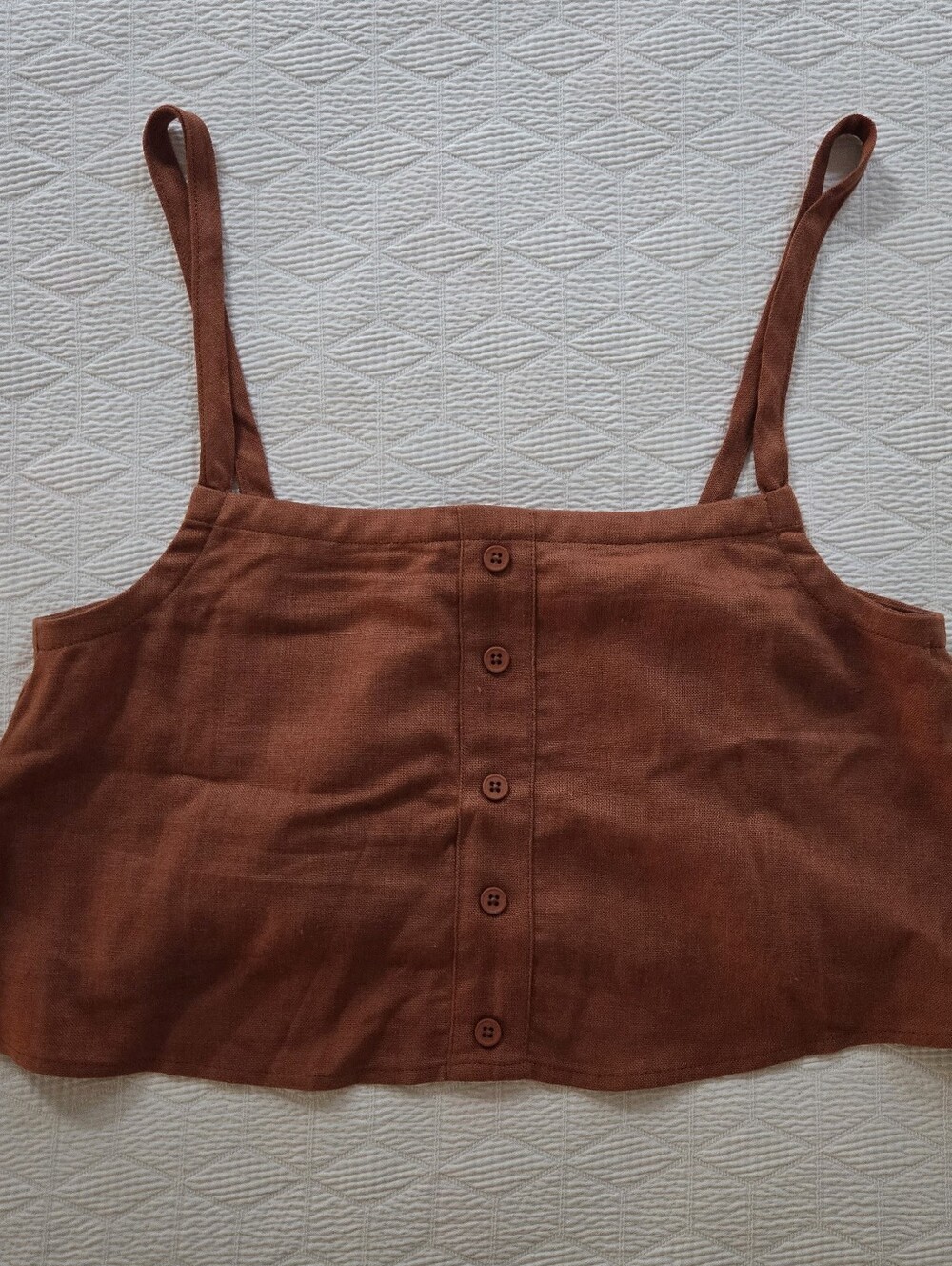 WeWoreWhat Burnt Orange Button-Front Cropped Linen Camisole Small